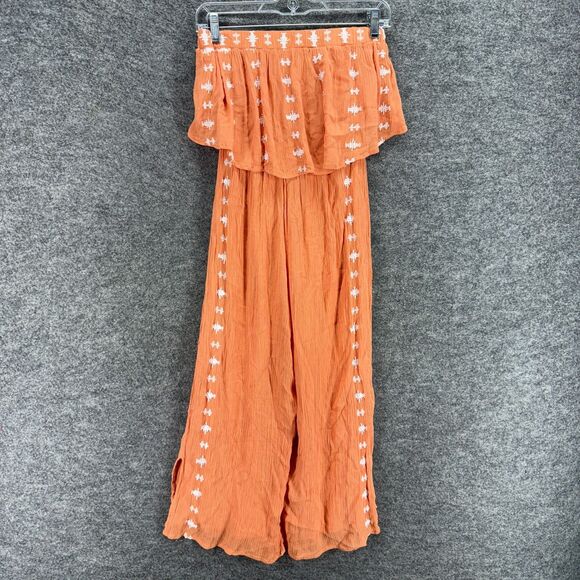Sincerely Jules Jumpsuit Women XS Orange Geometric Strapless Straight Casual - Picture 1 of 7